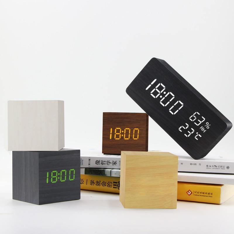 Minimalist Wooden Cube LED Alarm Clock for Modern Bedrooms Black Cube Time