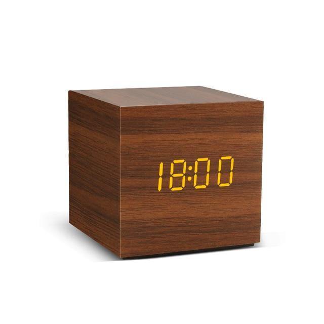 Minimalist Wooden Cube LED Alarm Clock for Modern Bedrooms