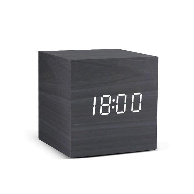 Minimalist Wooden Cube LED Alarm Clock for Modern Bedrooms