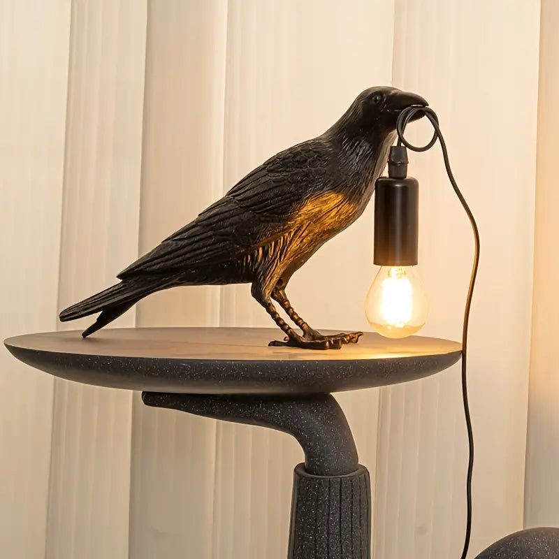 Black Crow Raven Lamp Holding Edison Bulb – Artistic Statement Lighting for Modern Interiors