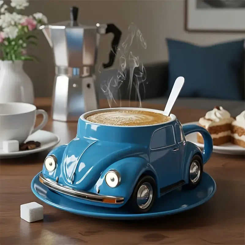 Novelty Vintage Car Coffee Cup – Unique Gift Mug for Coffee Lovers and Collectors Blue