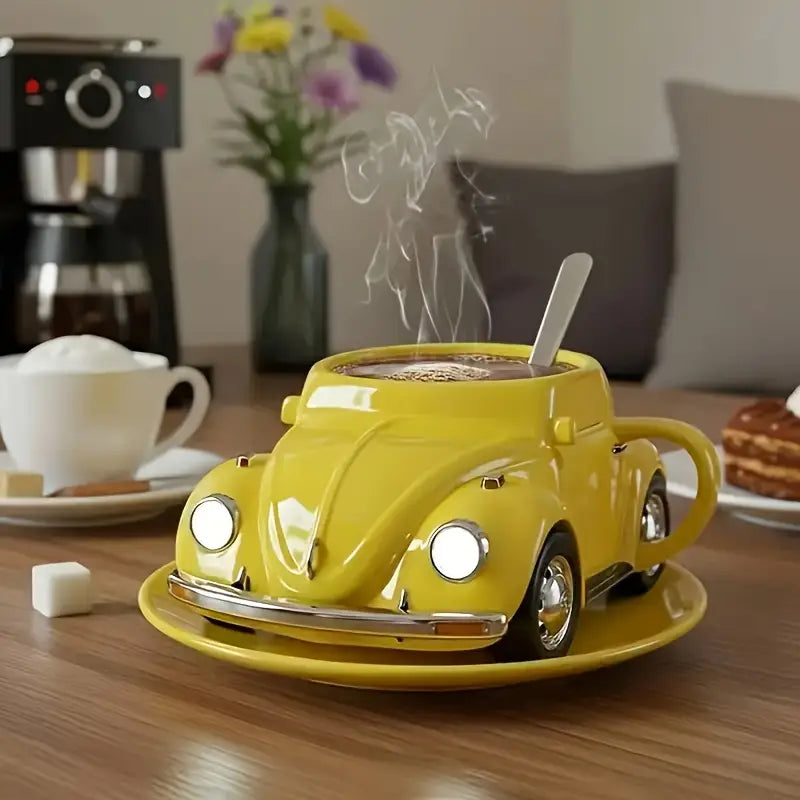 Novelty Vintage Car Coffee Cup – Unique Gift Mug for Coffee Lovers and Collectors Yellow