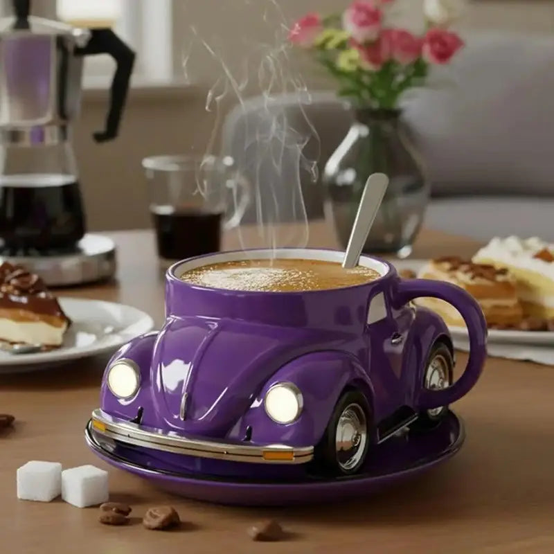 Novelty Vintage Car Coffee Cup – Unique Gift Mug for Coffee Lovers and Collectors Purple