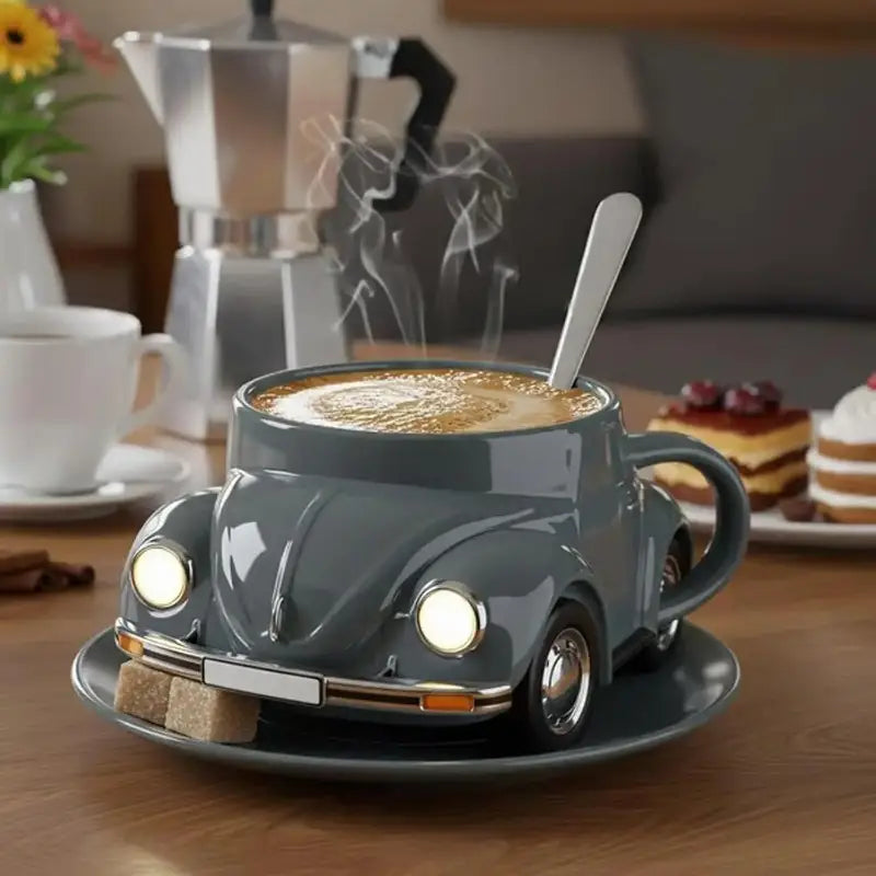 Novelty Vintage Car Coffee Cup – Unique Gift Mug for Coffee Lovers and Collectors Grey